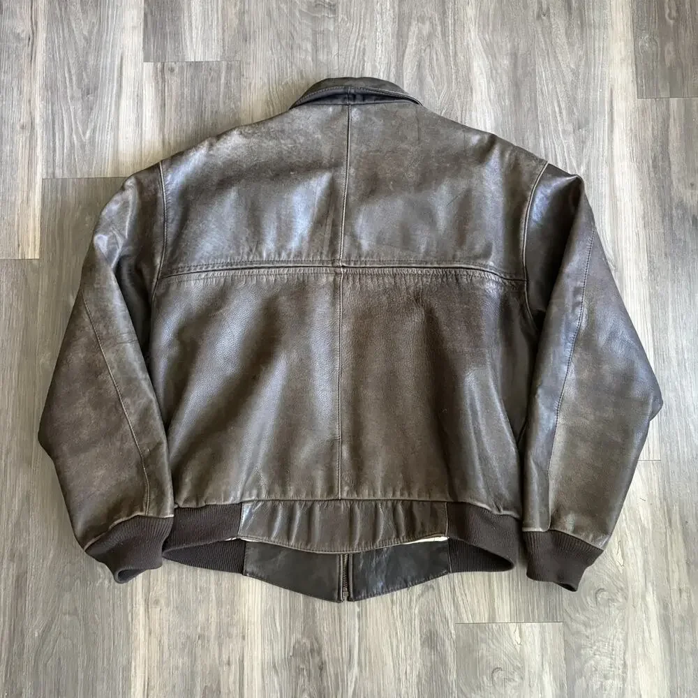Vintage 1980s Hein Gericke Leather Bomber Flight Jacket Men's Size L Brown Map